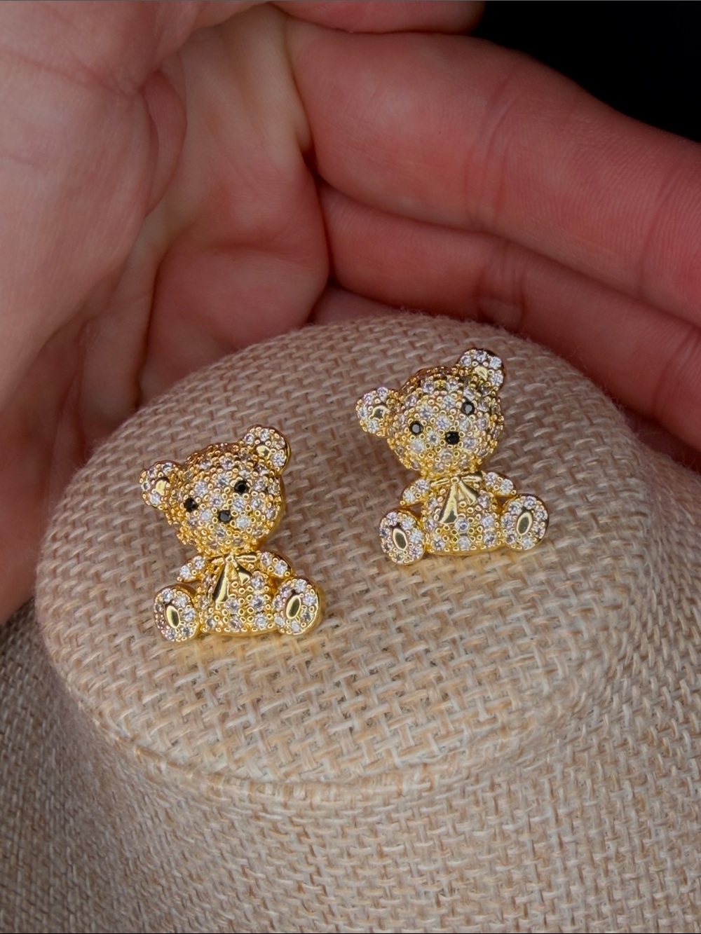 Gold tone Teddy Bear Crystal Stud Earrings - Women Jewelry